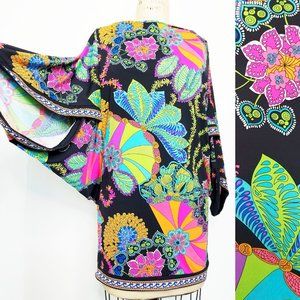 Trina Turk Womens Bright Floral Tunic Dress Top Batwing